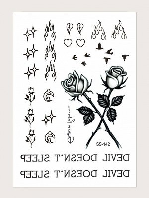 Стикер-тату с текстовым и цветочным принтом