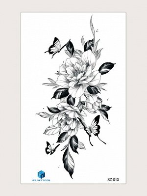 1 лист тату-наклейка с узором цветка и бабочки