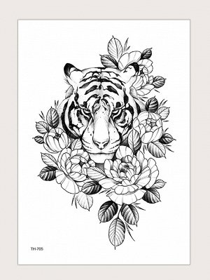 Стикер тату с узором цветка и тигры 1 лист