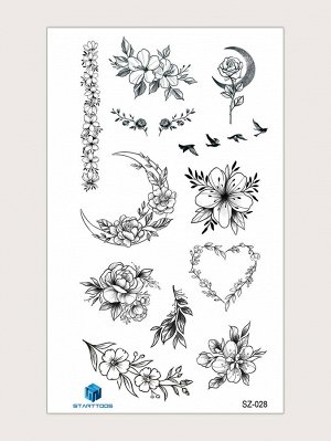 1 лист тату-наклейка с узором луны и цветка