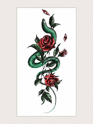 1 лист Тату-наклейка с узором змеи и цветка