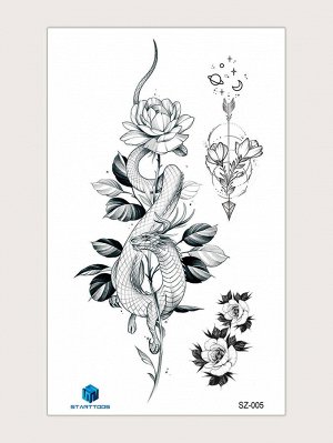 1 лист тату-наклейка с узором цветка и китайского дракона