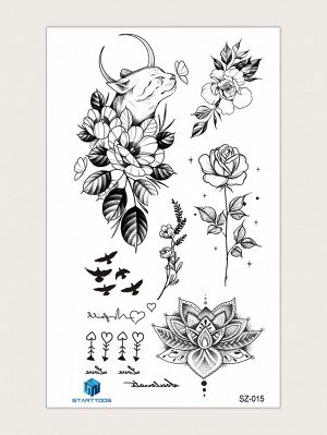 1 лист тату-наклейка с узором птицы и цветка