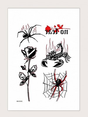 Временный стикер татуировки с узором розы и паука