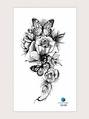 1 лист Наклейка-тату с узором бабочки и цветка