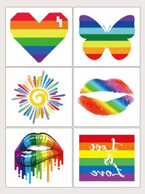 6 листа тату-наклейка с узором радуги LGBT