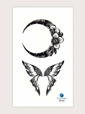 1 лист Наклейка-тату с узором бабочки и луны