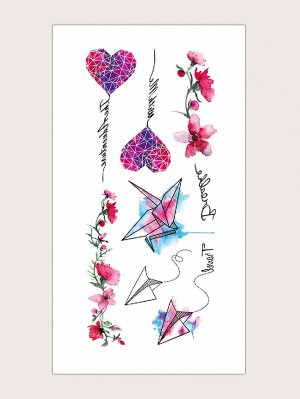 1 лист тату-наклейка с узором сердечка и цветка