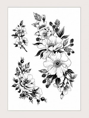 1 лист тату-наклейка с цветочным узором