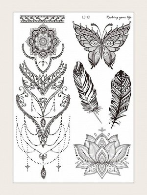 Стикер татуировки с цветочным рисунком и бабочкой 1 лист