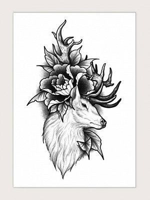 1 лист тату-наклейка с узором цветка и оленя