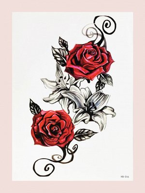 1 лист Стикер-тату с рисунком розы