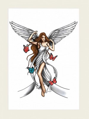 Леди ангел в форме татуировки стикер 1шт.