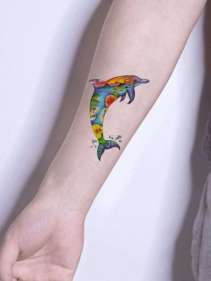 1 лист Стикер татуировки с рисунком дельфина