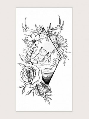 1 лист тату-наклейка с цветочным принтом