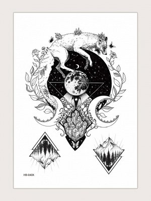 1 лист стикер татуировки с рисунком лисы и луны