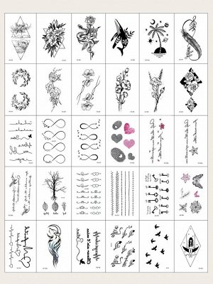 30 листов тату-наклейка с цветочным узором