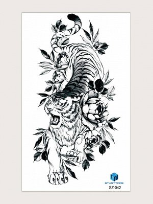 1 лист Наклейка-тату тигра и цветка