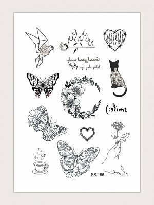1 лист тату-наклейка с узором цветка и бабочки