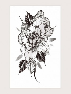1 лист тату-наклейка с узором цветка и змеи