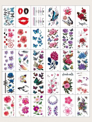 20 листов тату-наклейка с узором цветка и бабочки