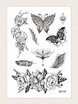 1 лист Стикер татуировки с цветочным рисунком и бабочкой