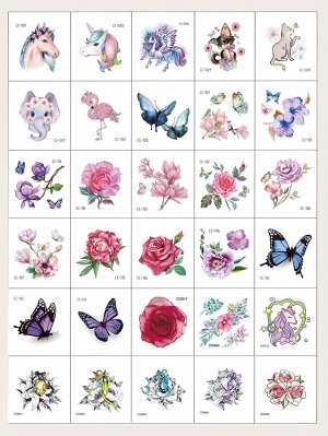 30 листов случайная тату-наклейка с узором бабочки и цветка