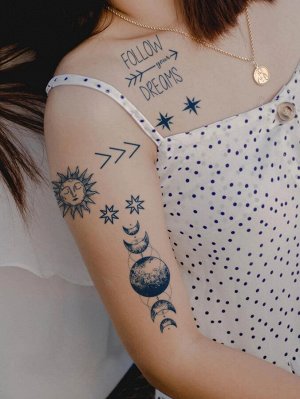 1 лист стикера татуировки с узором солнца и луны