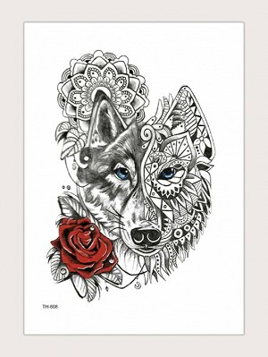 1 лист тату-наклейка с цветочным и животным узором