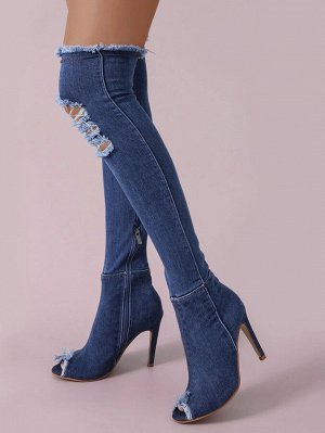 Ботинки на шпильке в форме рваных джинсов
