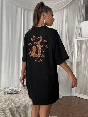 Платье-футболка с принтом китайского дракона без сумки