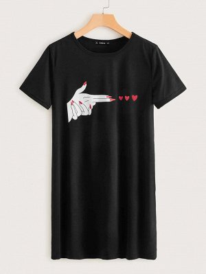 Платье-футболка с принтом сердечка