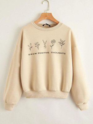 Пуловер с текстовым и цветочным принтом