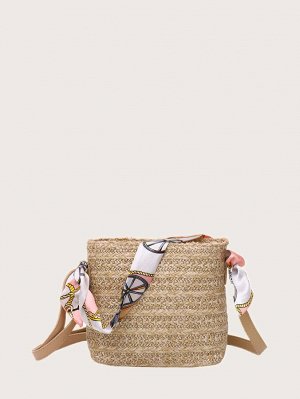 Соломенная сумка с декором шарфа
