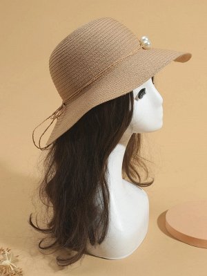 Соломенная шляпа с искусственным жемчугом