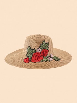 Соломенная шляпа с цветочной вышивкой