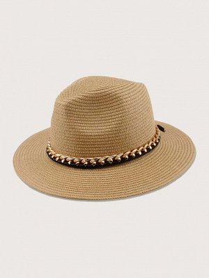 Соломенная шляпа с декором цепи