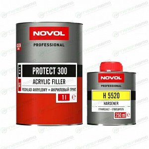 Грунт акриловый NOVOL Professional Protect 300 MS 4+1 (+отвердитель H 5520), белый, для различных материалов, 1л+250мл, арт. 37031+35822