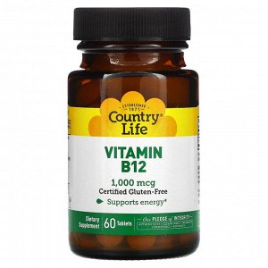 Country Life, Витамин B12, 1000 мкг, 60 таблеток
