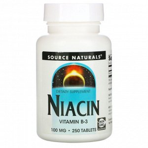 Source Naturals, ниацин, 100 мг, 250 таблеток