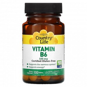 Country Life, Витамин В6, 100 мг, 100 таблеток