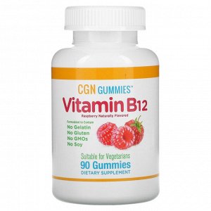 California Gold Nutrition, витамин B12, со вкусом малины, 90 жевательных мармеладок