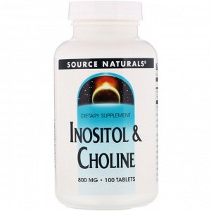 Source Naturals, инозитол и холин, 800 мг, 100 таблеток
