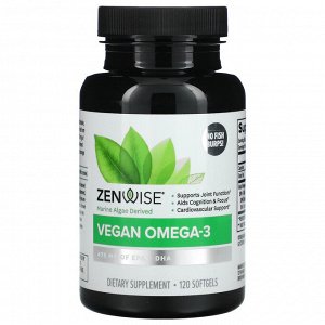 Zenwise Health, вегетарианские омега-3 жирные кислоты из морских водорослей, 120 мягких таблеток