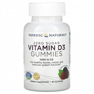 Nordic Naturals, Zero Sugar Vitamin D3 Gummies, Wild Berry, 1,000 IU, 60 Gummies