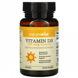 NatureWise, витамин D3, 125 мкг (5000 МЕ), 90 капсул
