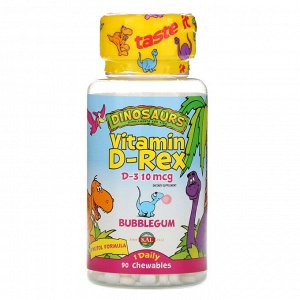 KAL, Vitamin D-Rex, витамин D со вкусом жевательной резинки, 400 МЕ, 90 жевательных таблеток