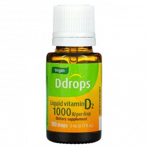 Ddrops, Liquid Vitamin D2, 1,000 IU , 0.17 fl oz ( 5 ml)