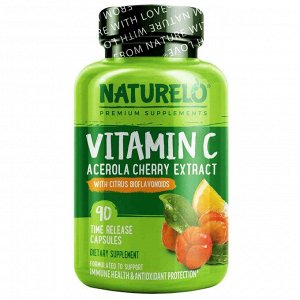 NATURELO, витамин C, экстракт ацеролы с цитрусовыми биофлавоноидами, 90 капсул с замедленным высвобождением