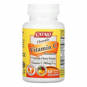 Catalo Naturals, Жевательный витамин C, апельсин и ананас, 200 мг, 60 жевательных таблеток